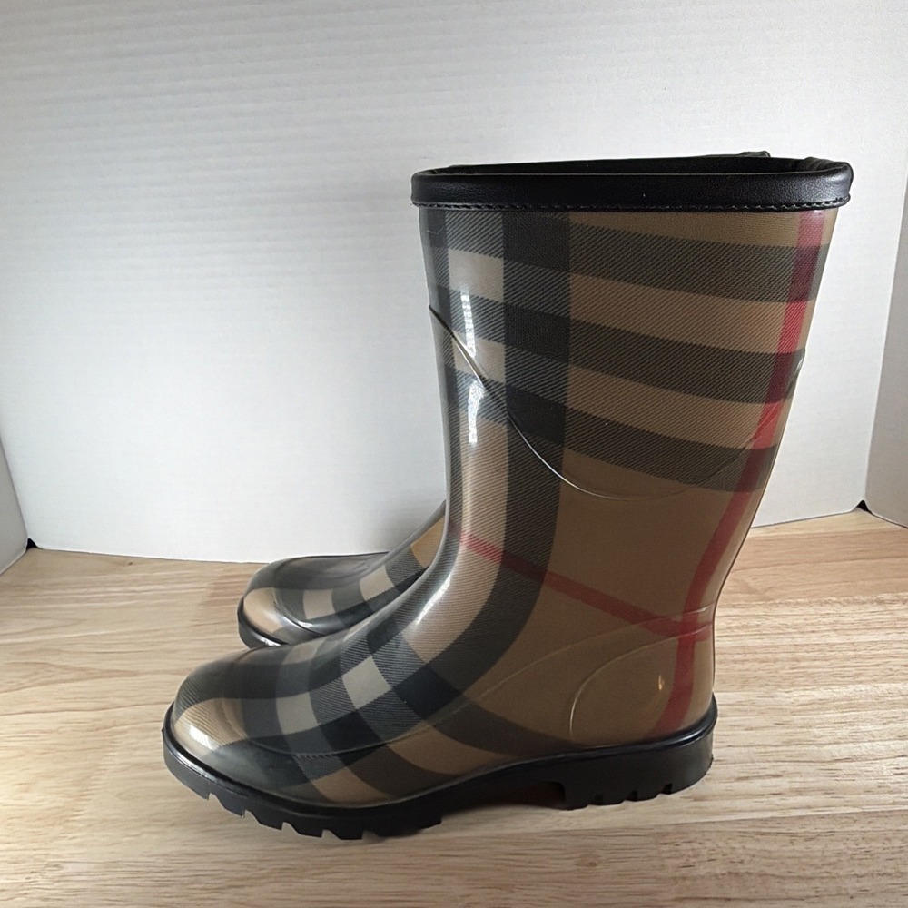 BURBERRY Haymarket Rain Boots Classic Check Size 35 Made In Italy READ! - Picture 4 of 12
